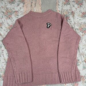 PINK Victoria's Secret Dusty Rose Crew Neck Sweater with Ribbed Knit |Size M|